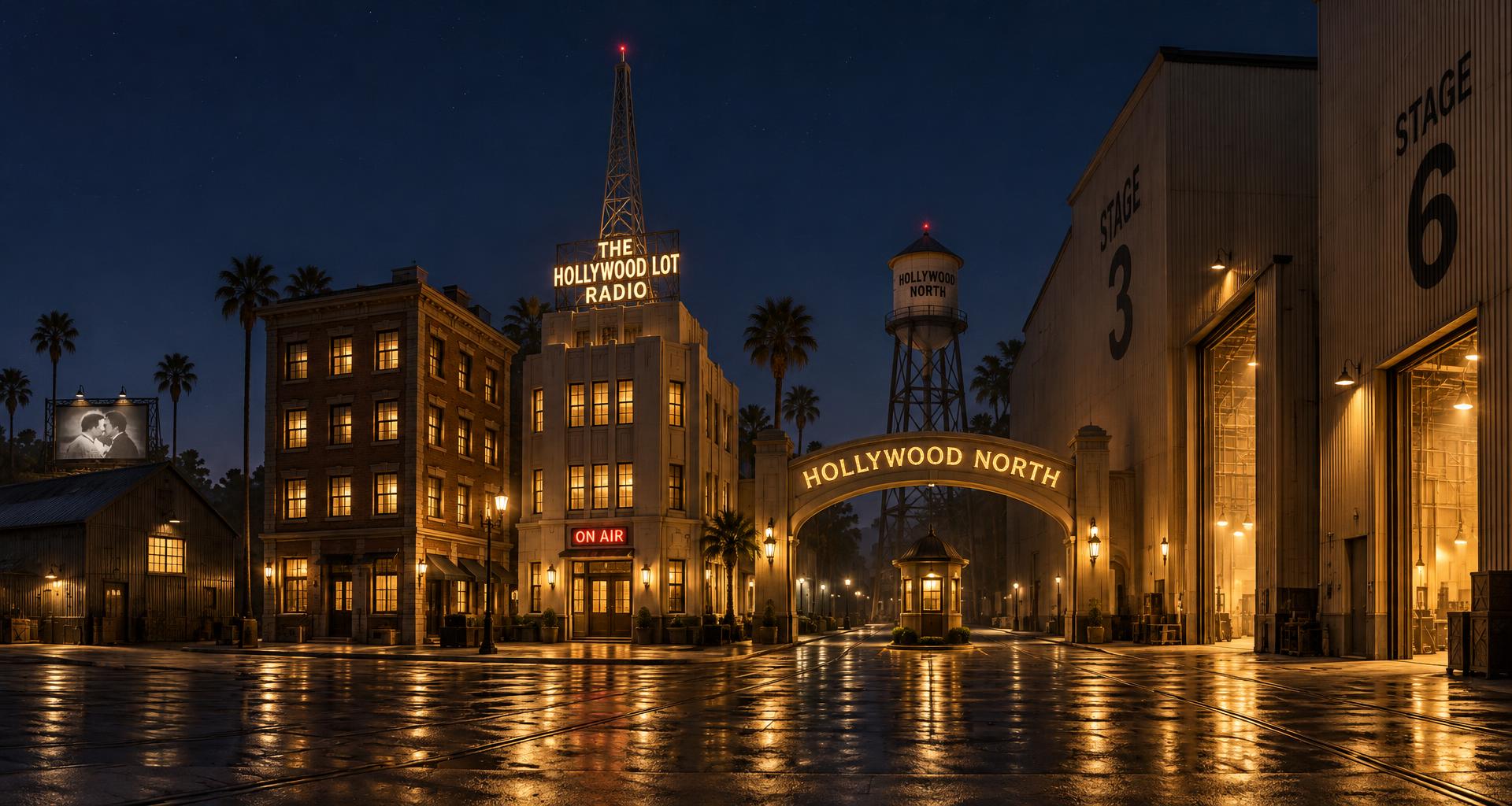Hollywood North Studios street at night — a vision of the planned studio